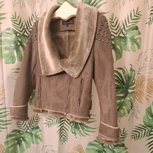 Fabulous Furs Donna Salyers Faux Fur Suede Jacket Tan/Beige? Size XS
